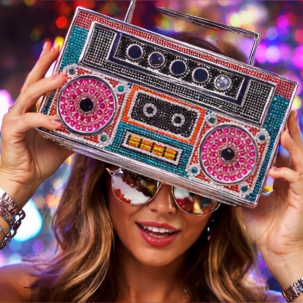 SOLD Boombox Clutch Purse Y2K Festival Vegas Bachelorette Statement Colorful Bag - Picture 3 of 8